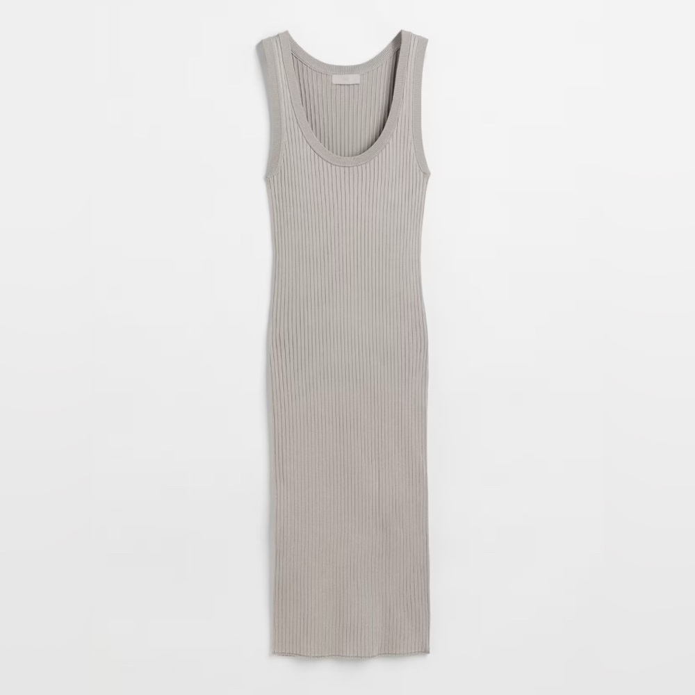 H&M RIB KNIT SLEEVELESS MIDI DRESS FEMININE RESORT CHIC ELEGANT Taupe Gray XL